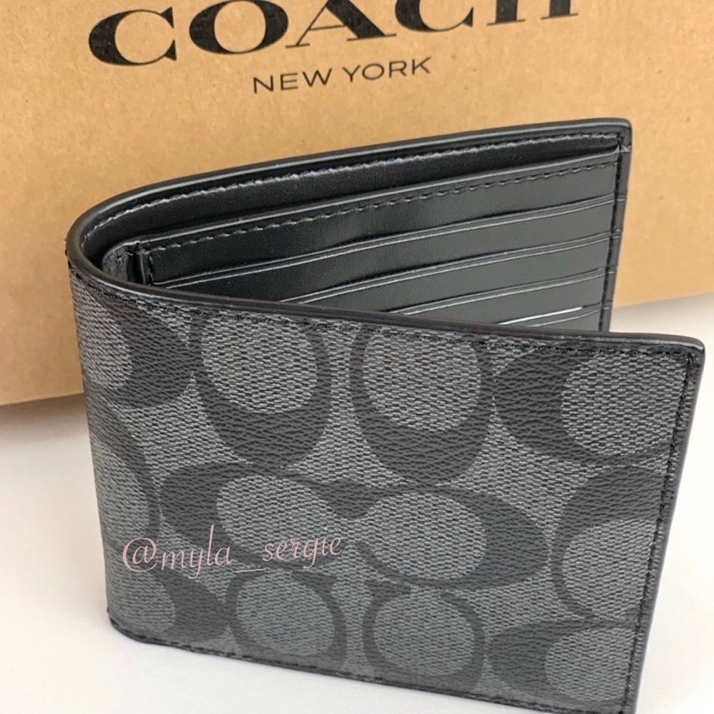 Gift for Him 🎁 Coach Signature Coated Billfold Men’s Wallet - Picture 4 of 7